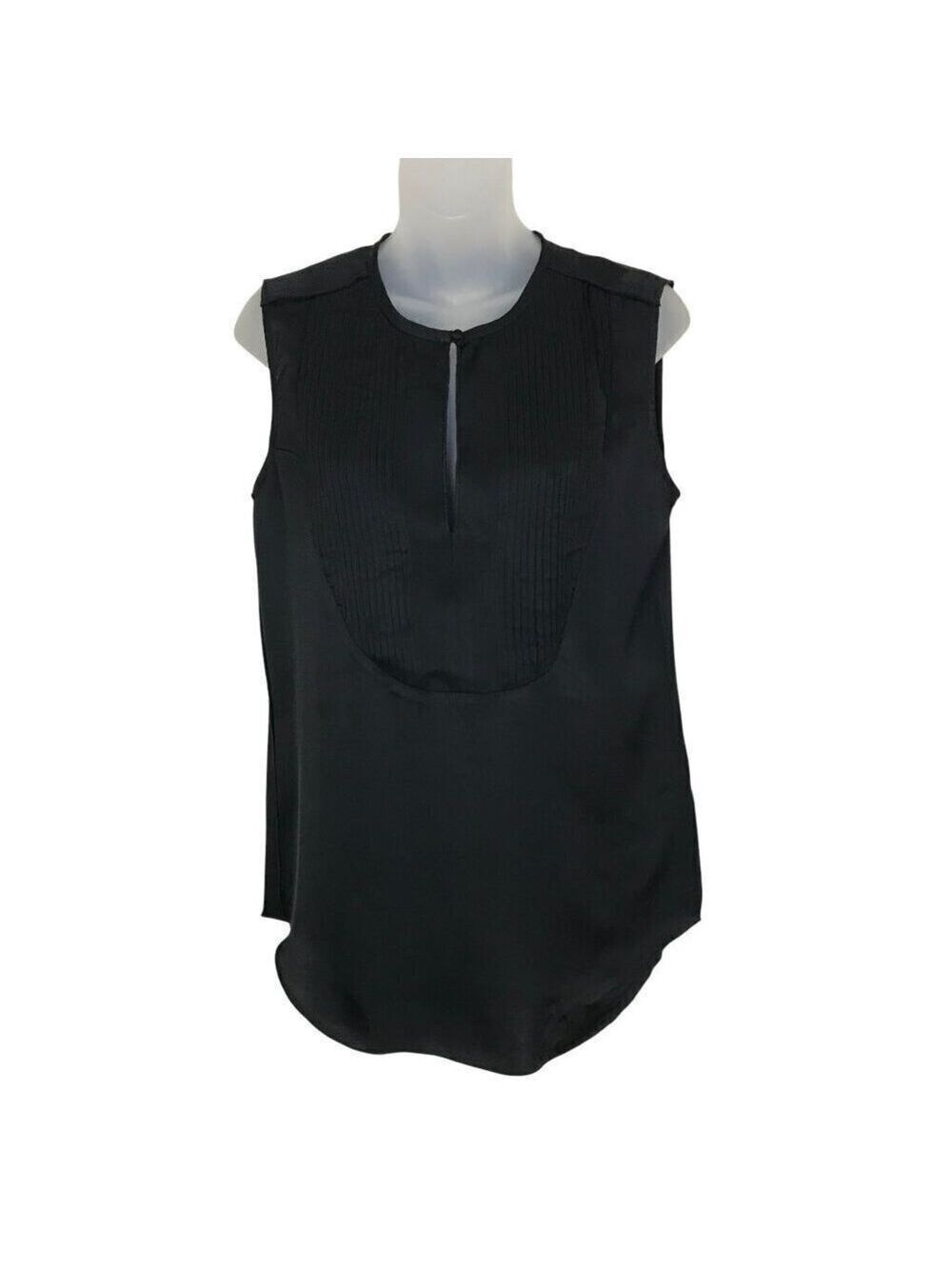 Equipment Femme Black Sleeveless Blouse Key Hole Front With Button Closure S -XS
